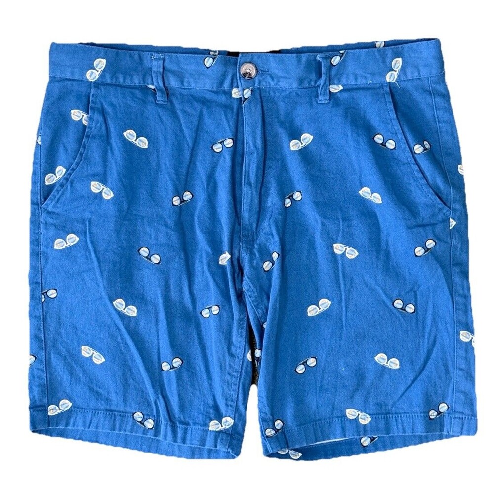 Raw Yarn Industries Stretch Twill Chino Shorts Mens Sz 34 Blue Sunglasses Print